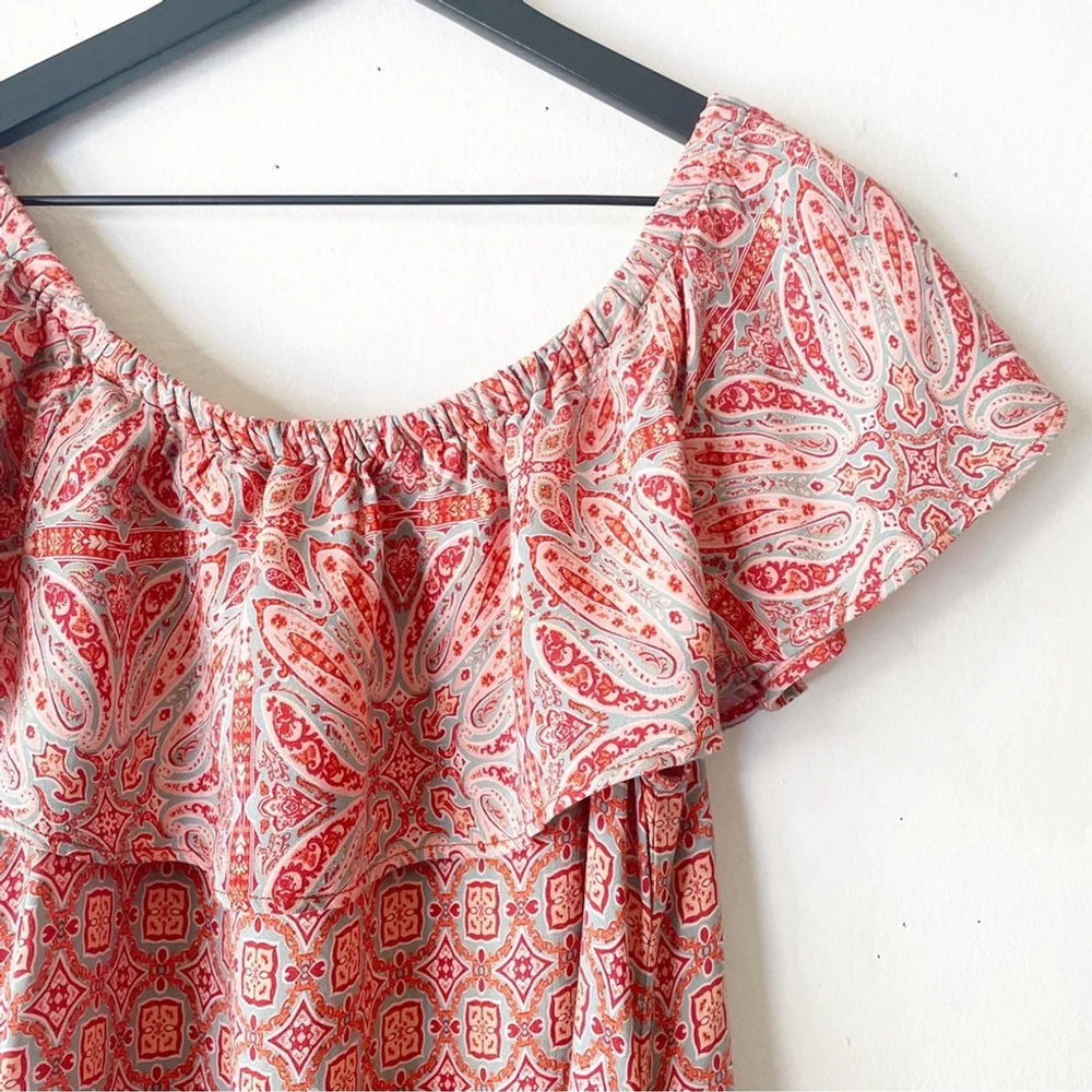 Sanctuary Off Shoulder Ruffle Boho Print Dress Multicolor Size Large - Picture 3 of 7